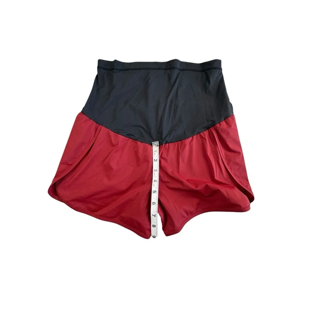 Maternity Athletic Shorts Size L‎ Black Red 2 in 1 Running Workout